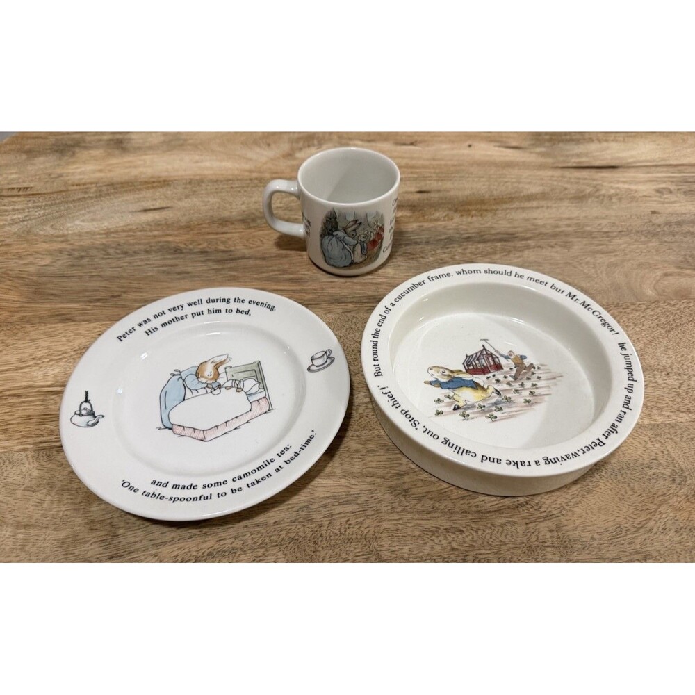 Vintage Wedgwood Peter Rabbit Nursery Set Plate Bowl Mug England Beatrix Potter